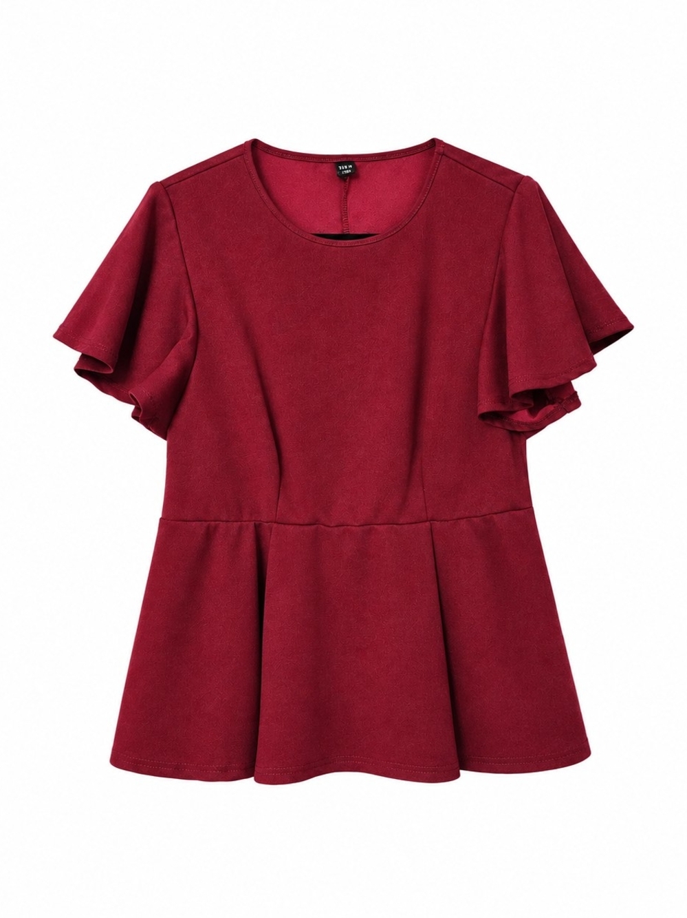 Women's Flutter Sleeve Peplum Top - Burgundy Deep Red 1x
